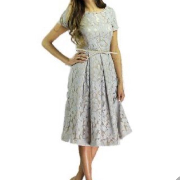 Mikarose Dresses & Skirts - Mikarose | Gray Lace Midi Length Dress With Lining